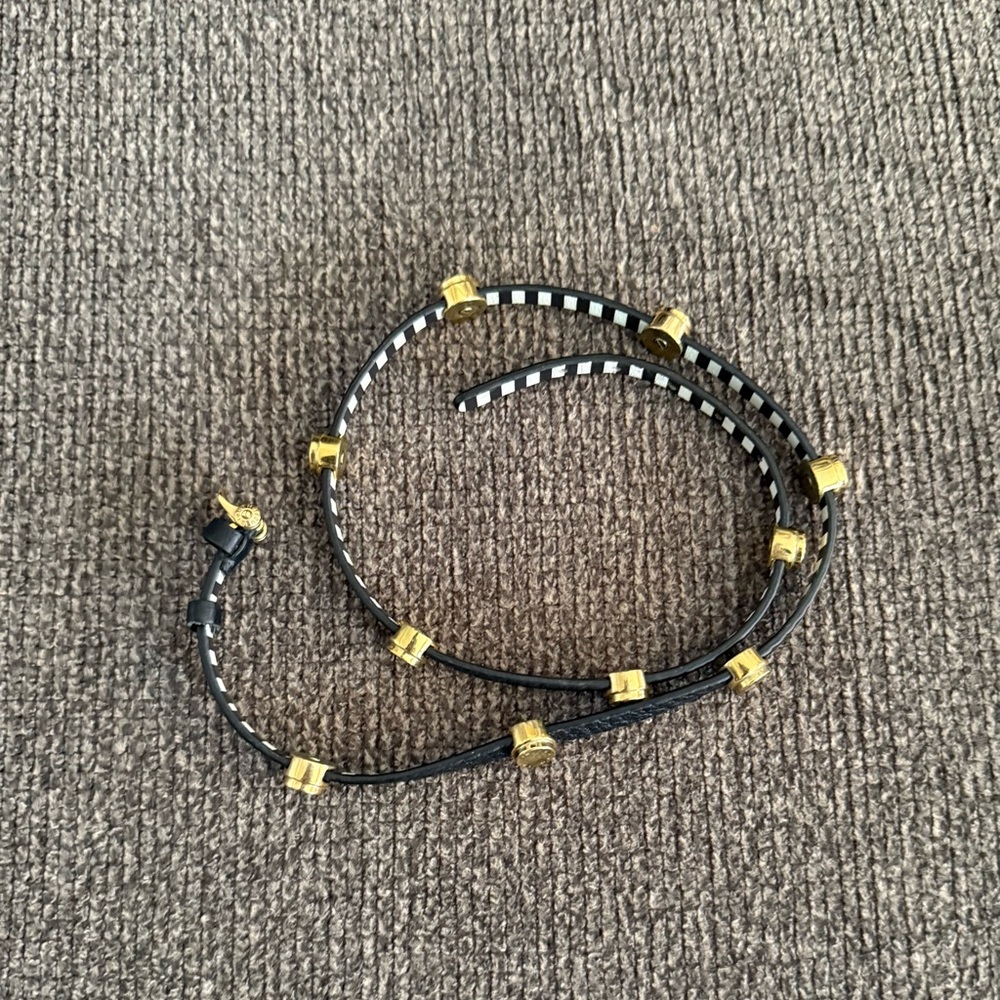 henri bendel Black and Gold Leather Wrap Bracelet
